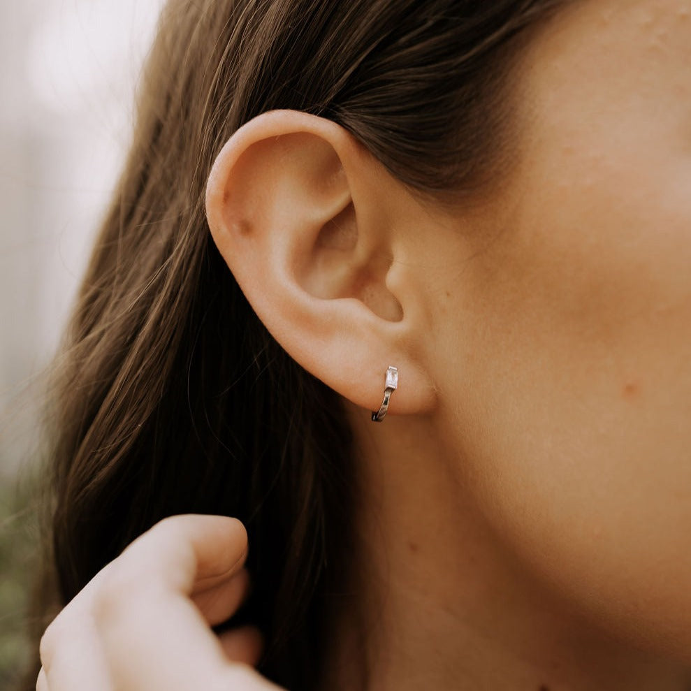 Sophie Baguette Diamond Mini Hoops Earrings - Tophatter Daily Deals