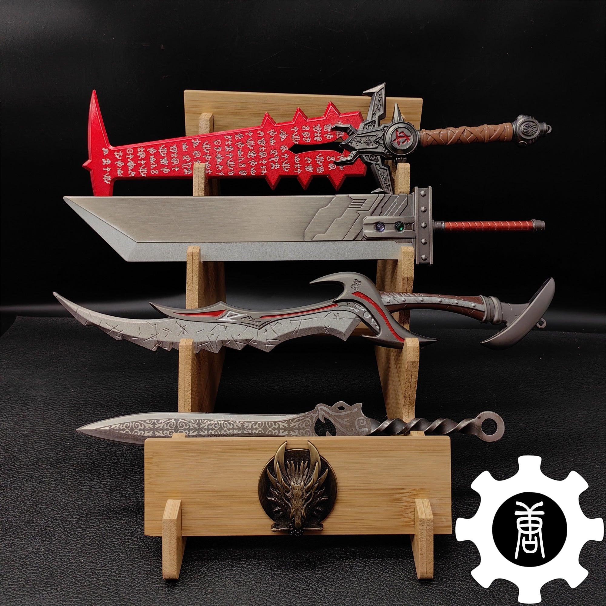 Dragon Head 4-Layer Wooden Holder Dagger Short Sword Display Stand - Tophatter Daily Deals