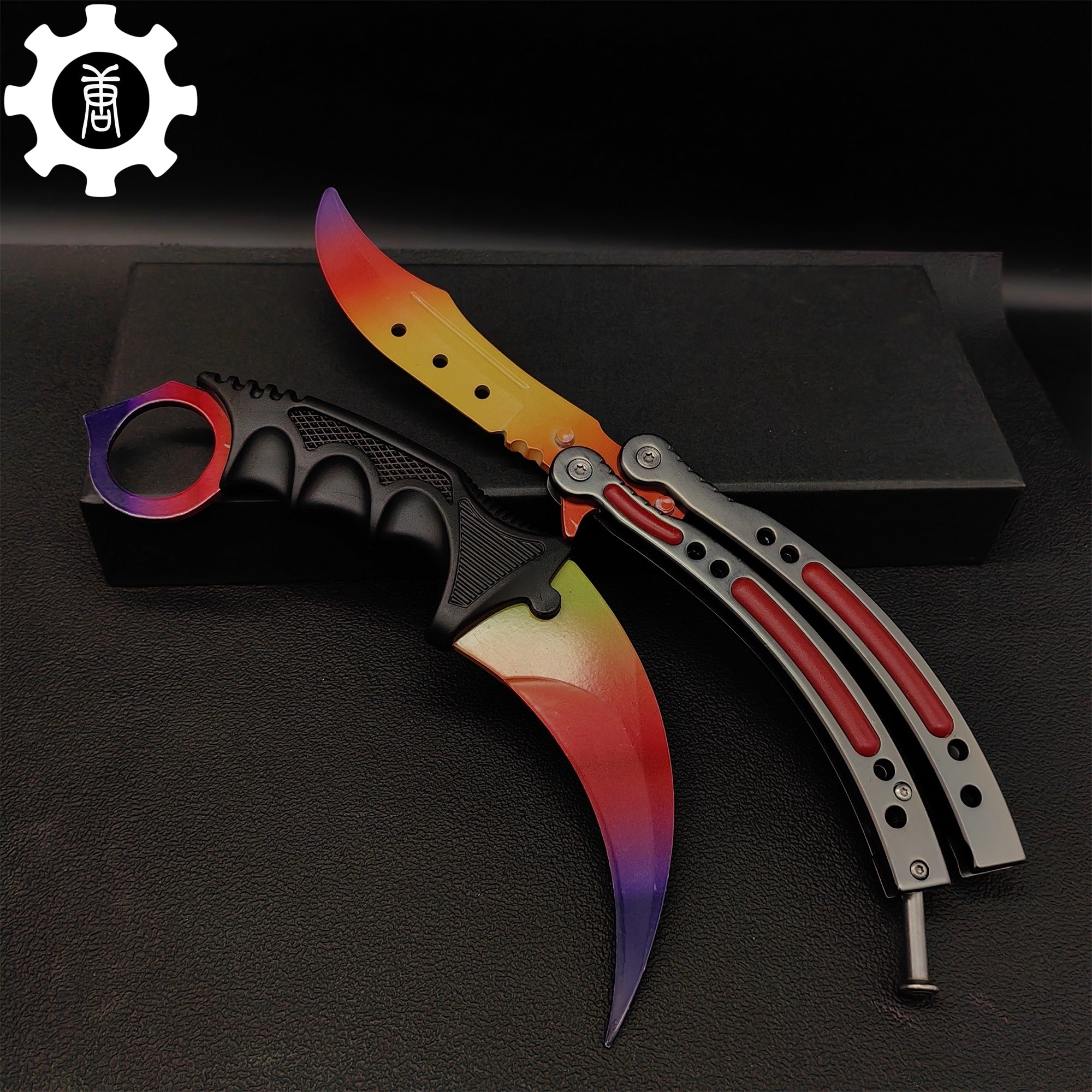Fade Blunt Blade Karambit Trainer & Balisong Butterfly Knife Trainer 2 in 1 Pack Gift Box Balisong & Karambit - Tophatter Daily Deals