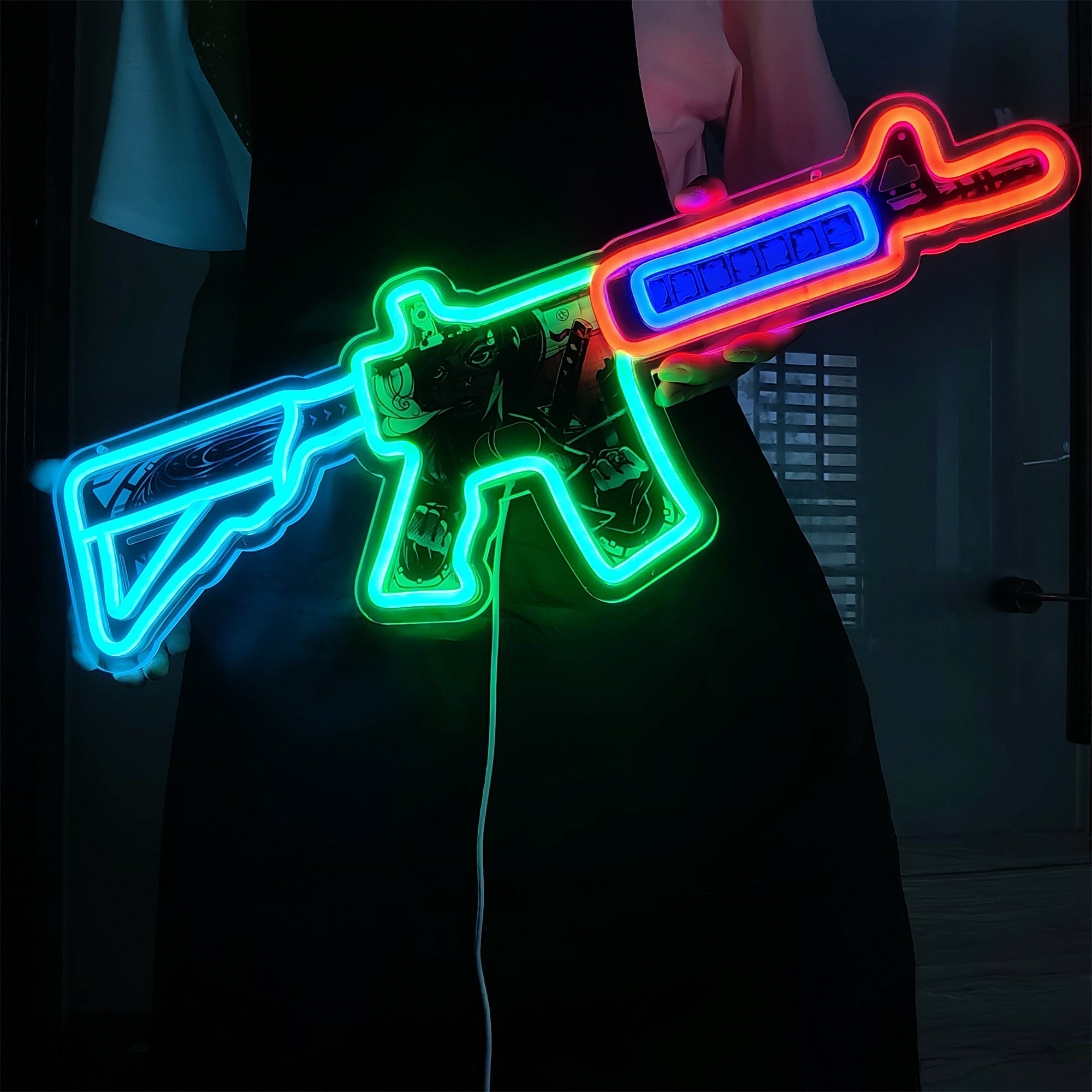 M4A4 Neo-Noir Color Rifle Neon Light Wall Decor - Tophatter Daily Deals