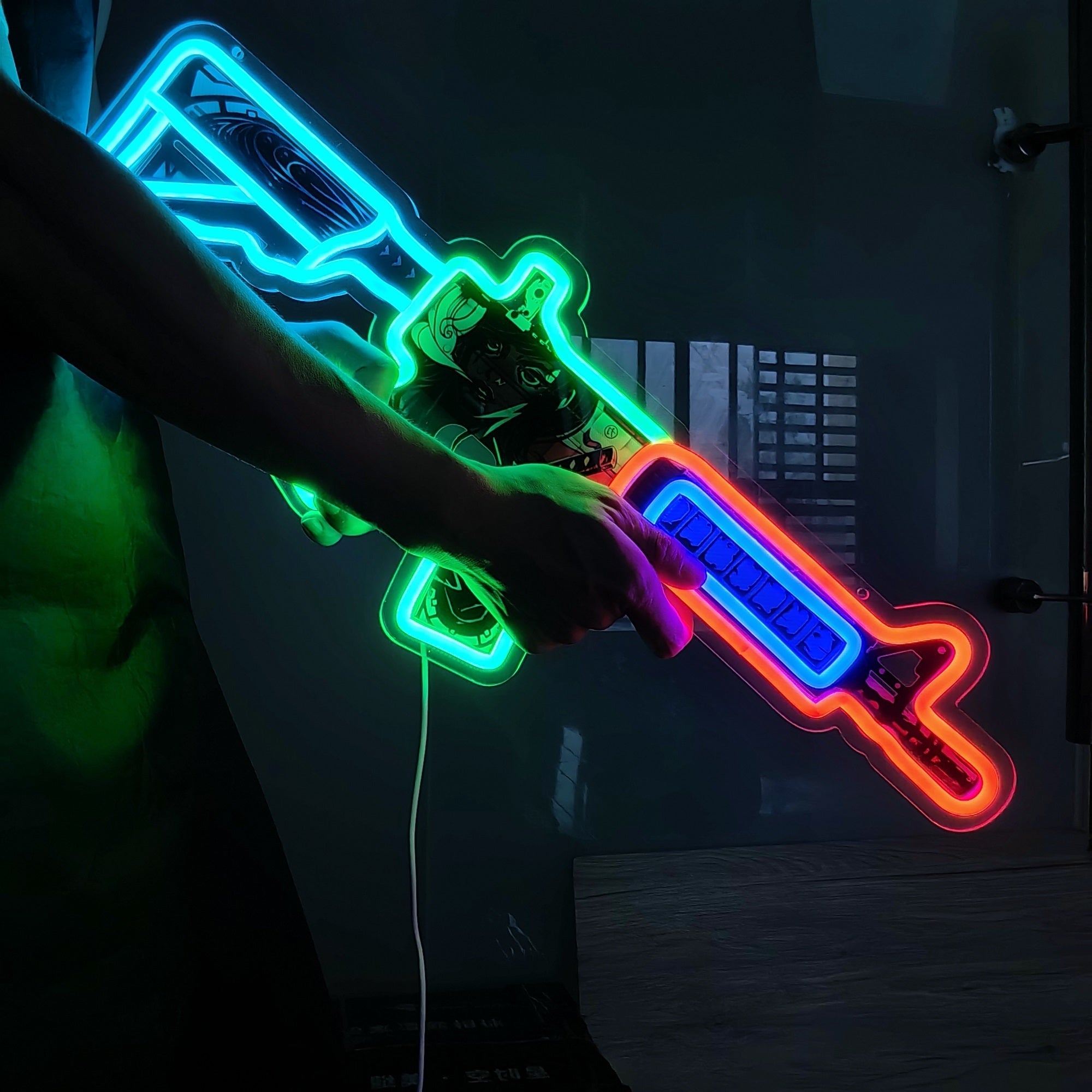 M4A4 Neo-Noir Color Rifle Neon Light Wall Decor - Tophatter Daily Deals
