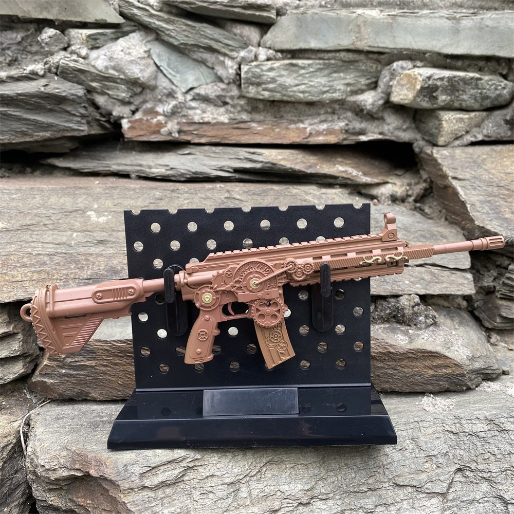 Steampunk HK416 Miniature Metal Gun 21CM/8.3" With Plastic Stand - Tophatter Daily Deals