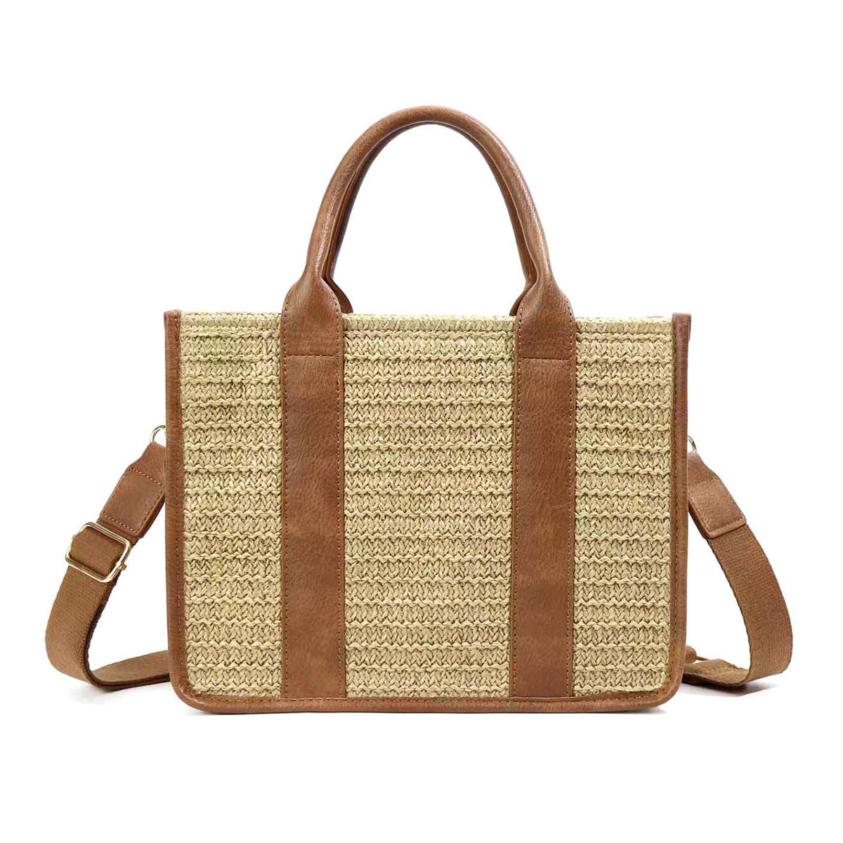 Mericela Mixed Media Straw Tote Cognac Handbags & Wallets - Tophatter Daily Deals