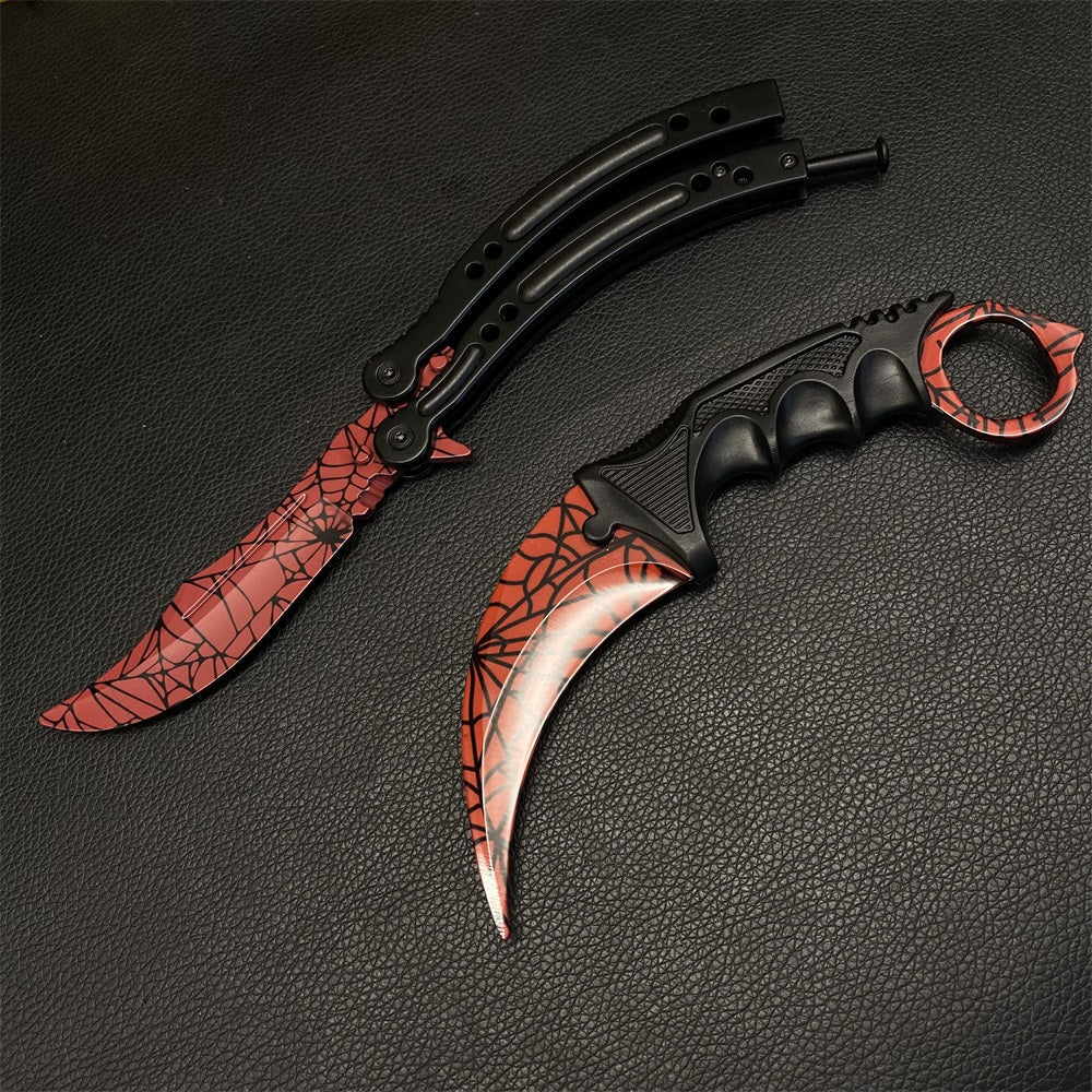Crimson Web Skin Karambit & Balisong Trainer Weapon Case Blunt Blade Props Karambit & Balisong - Tophatter Daily Deals