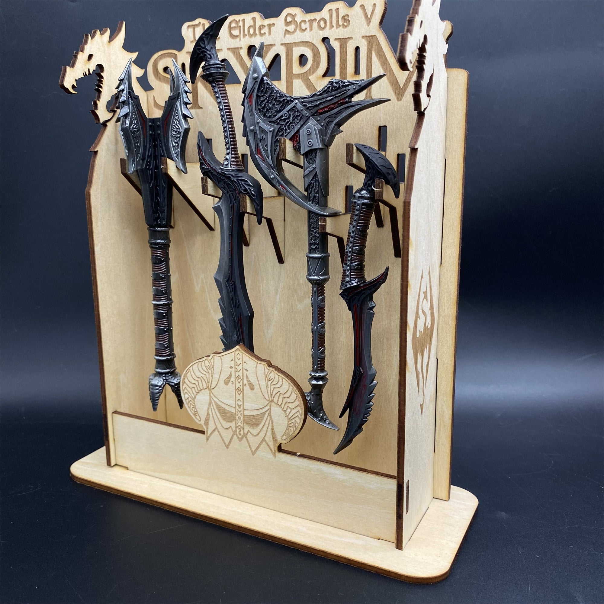 Skyrim One-Hand Daedric Weapons With 3D Wooden Stand - Tophatter Daily Deals