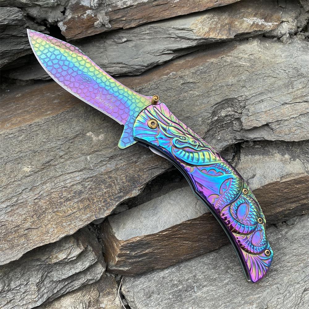 Sea Serpent sculpture Folding Knife Camping Knife Rainbow - Tophatter Daily Deals