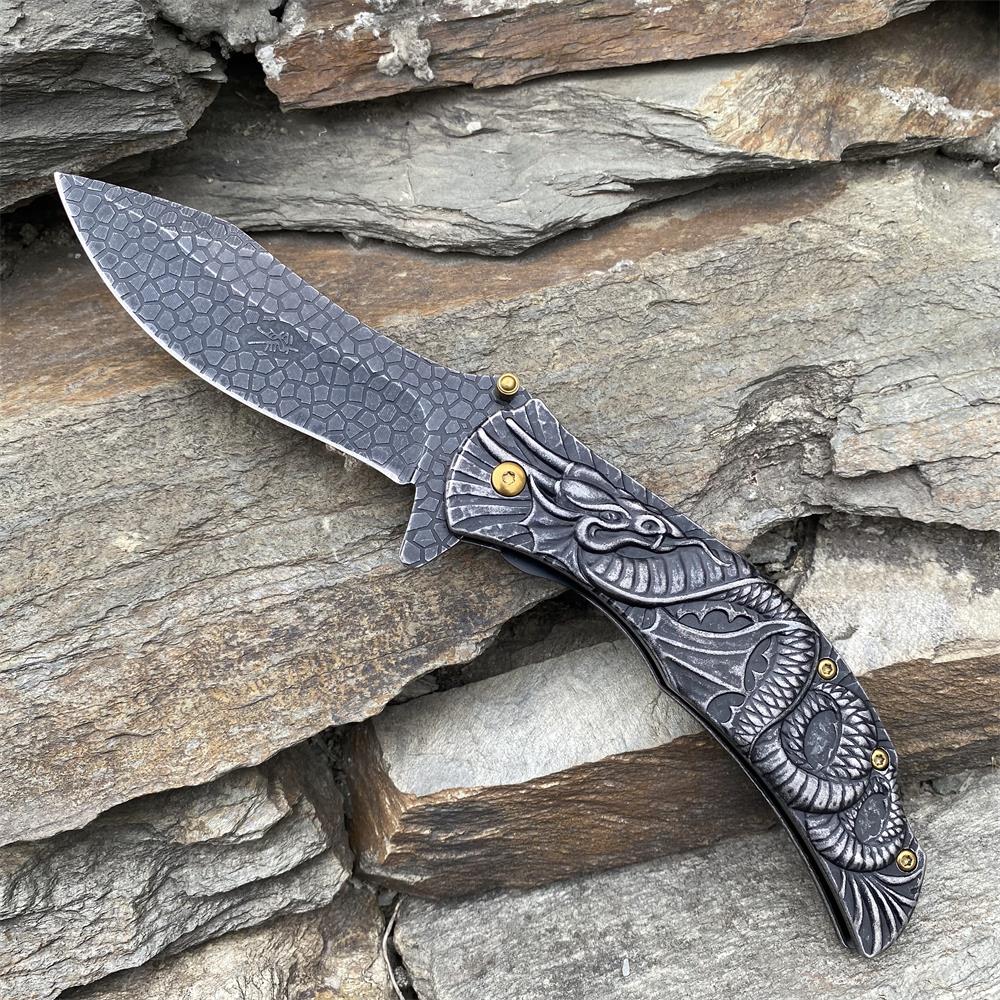Sea Serpent sculpture Folding Knife Camping Knife Black - Tophatter Daily Deals