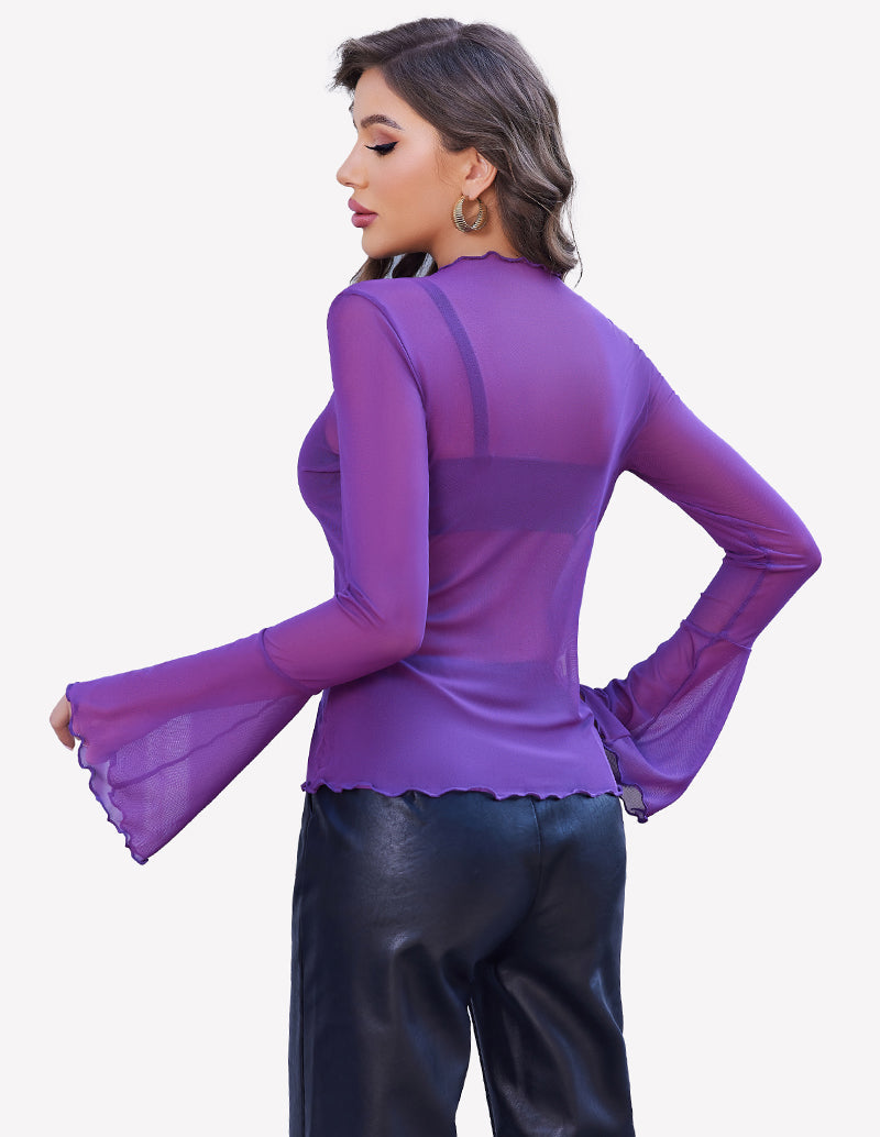 Mesh Tops Long Bell Sleeve Blouses Lingeries-Crop tops - Tophatter Daily Deals