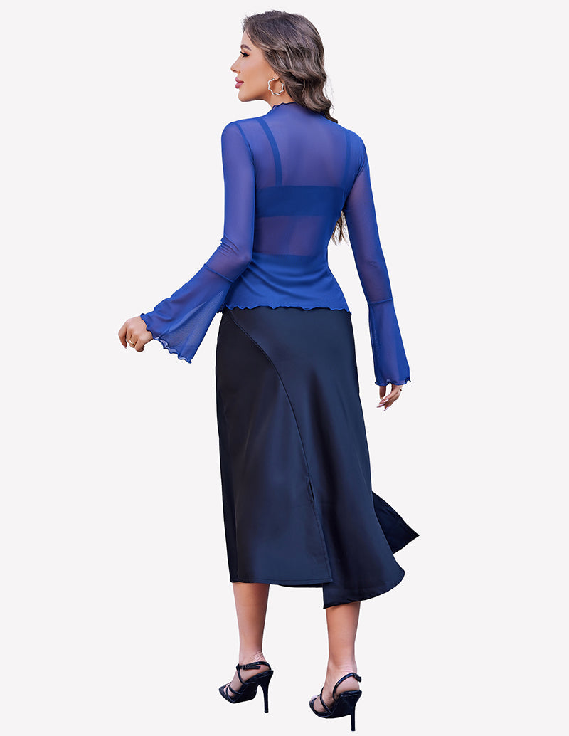 Mesh Tops Long Bell Sleeve Blouses Lingeries-Crop tops - Tophatter Daily Deals