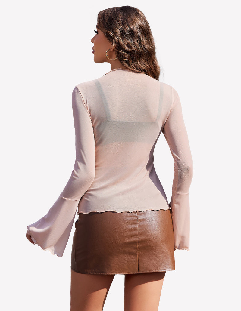 Mesh Tops Long Bell Sleeve Blouses Lingeries-Crop tops - Tophatter Daily Deals