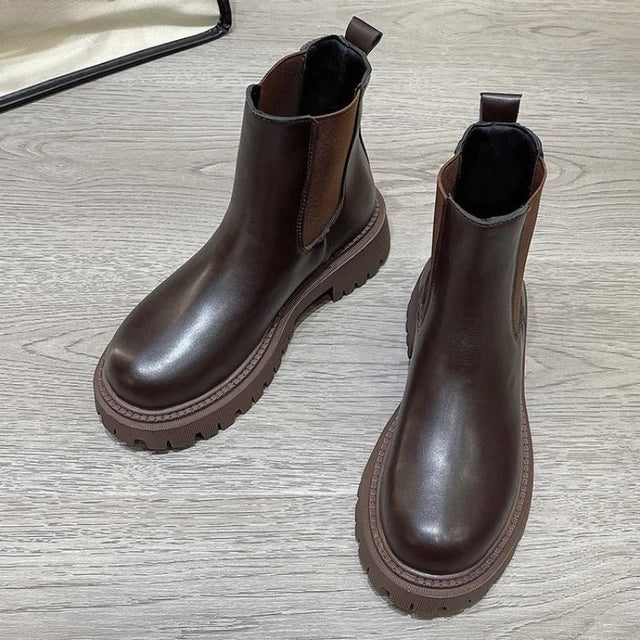 Supportive Women’s Chelsea Boots - Chunky PU Sole Autumn Brown - Tophatter Daily Deals