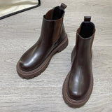Supportive Women’s Chelsea Boots - Chunky PU Sole Autumn Brown - Tophatter Daily Deals