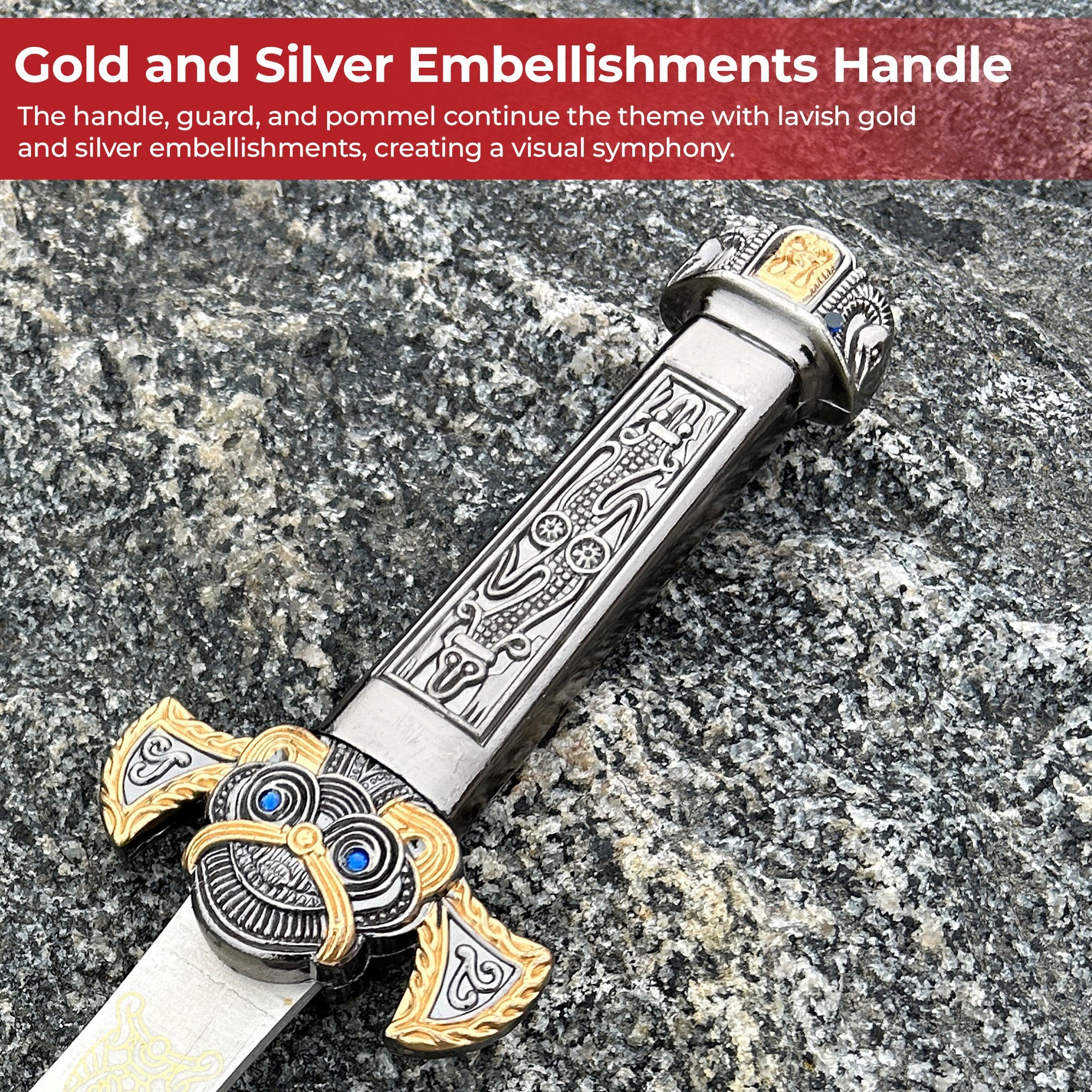 Imperial Elegance Ornate Roman Dagger with Blue Gem Accents Dagger - Tophatter Daily Deals