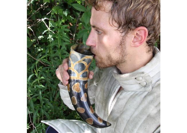 Scales Medieval Drinking Horn with Brown Leather Holder historical period - Tophatter Daily Deals
