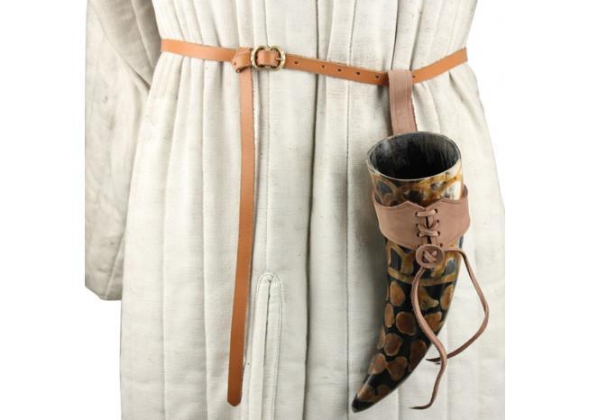 Scales Medieval Drinking Horn with Brown Leather Holder historical period - Tophatter Daily Deals