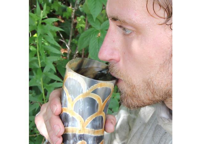 Scales Medieval Drinking Horn with Brown Leather Holder historical period - Tophatter Daily Deals