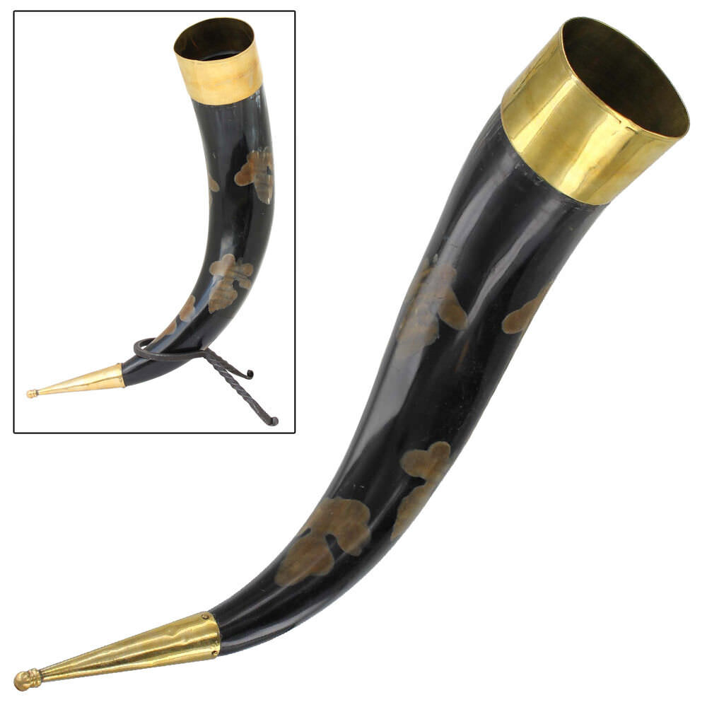 Polished Horn of The Dammed Medieval Drinking Beer Bovine Horn with Rack - TOPHATTER'S ARMORY DEALS Collectible Weapons - Tophatter Daily Deals