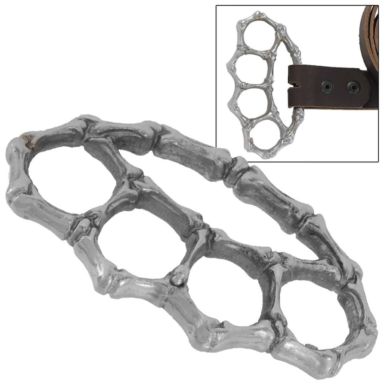 Aluminum Four Finger Bone Belt Buckle Paperweight Silver - TOPHATTER'S ARMORY DEALS Collectible Weapons - Tophatter Daily Deals