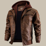 Warm Mens Leather Hooded Jacket - Bomber, Cold Weather Brown - Tophatter Daily Deals