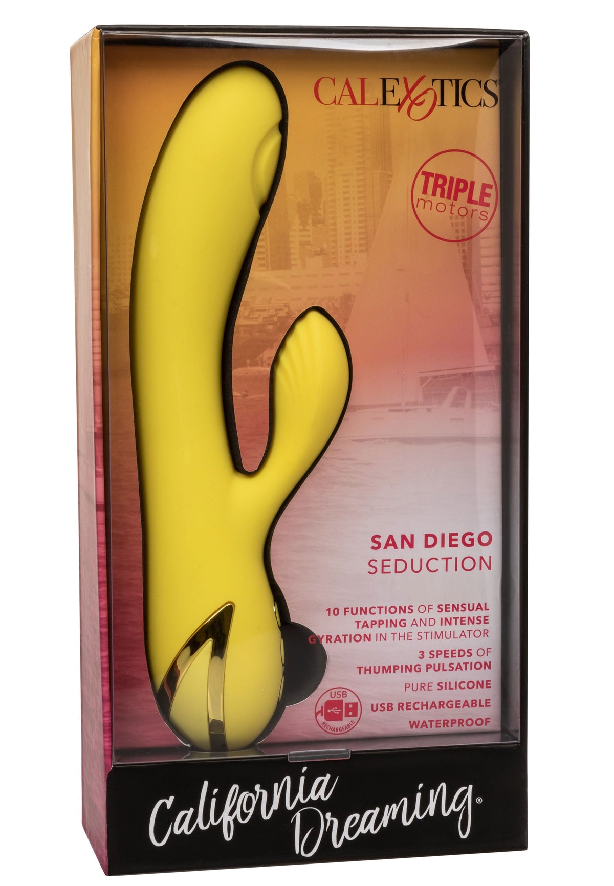 California Dreaming San Diego Seduction Yellow Silicone Dual-Action Massager with Triple Motors and 10 Functions > Vibrators > Ladies > Rabbit - Tophatter Daily Deals