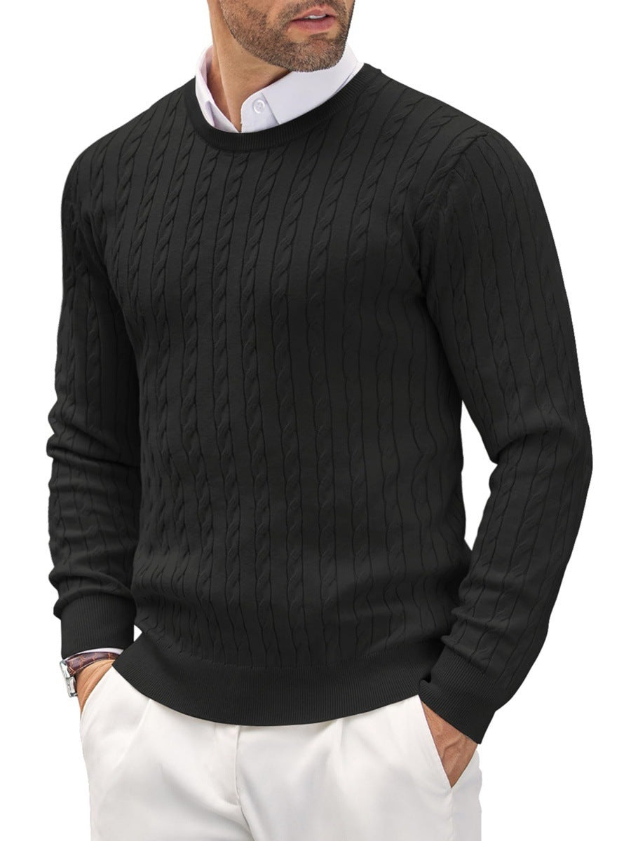 Fitted Men's Knit Sweater - Slim Cable Knit, Cotton, Casual Black - Tophatter Daily Deals