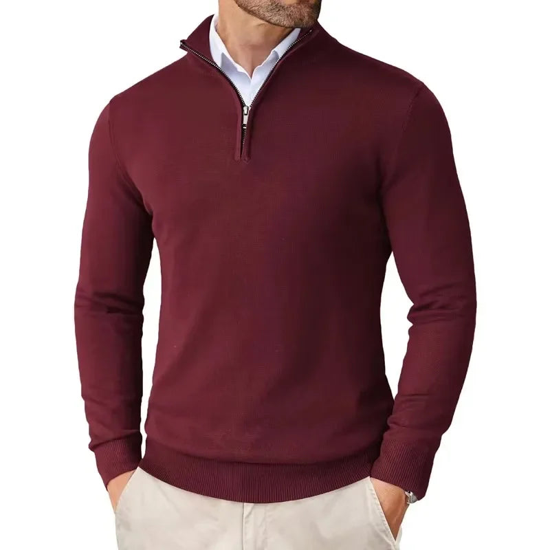 Lightweight Classic Men’s Knit Sweater - Zip Collar, Cotton - Tophatter Daily Deals