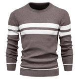 Soft Classic Men's Striped Sweater - Crew Neck, Knit Casual Taupe - Tophatter Daily Deals