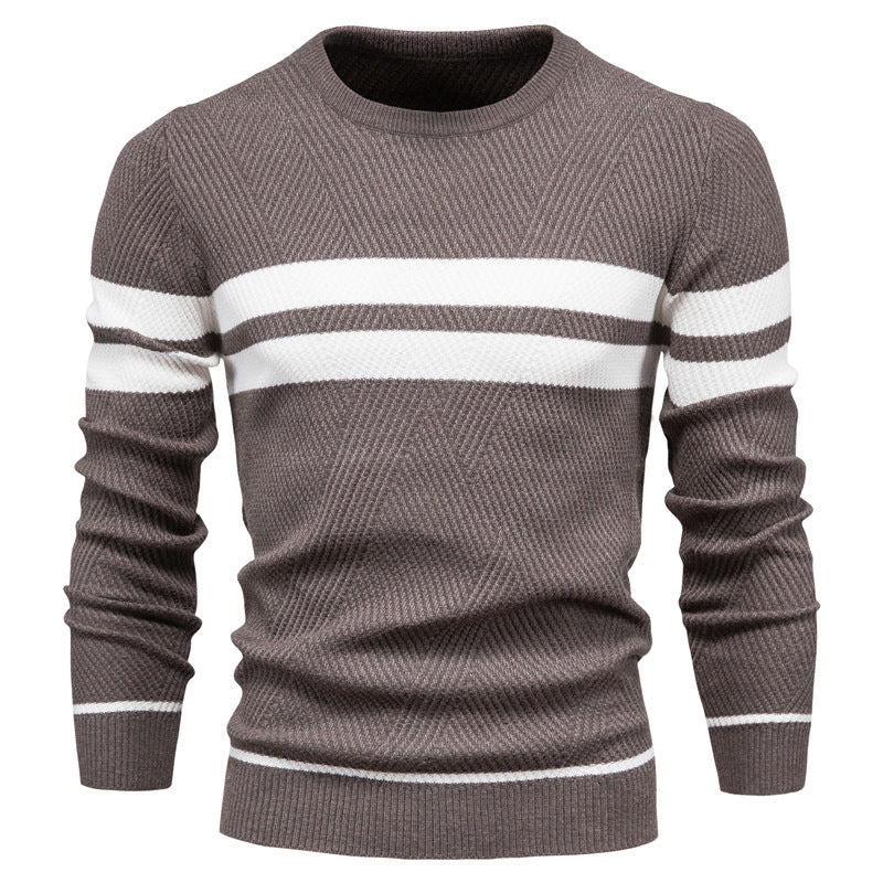 Soft Classic Men's Striped Sweater - Crew Neck, Knit Casual Taupe - Tophatter Daily Deals