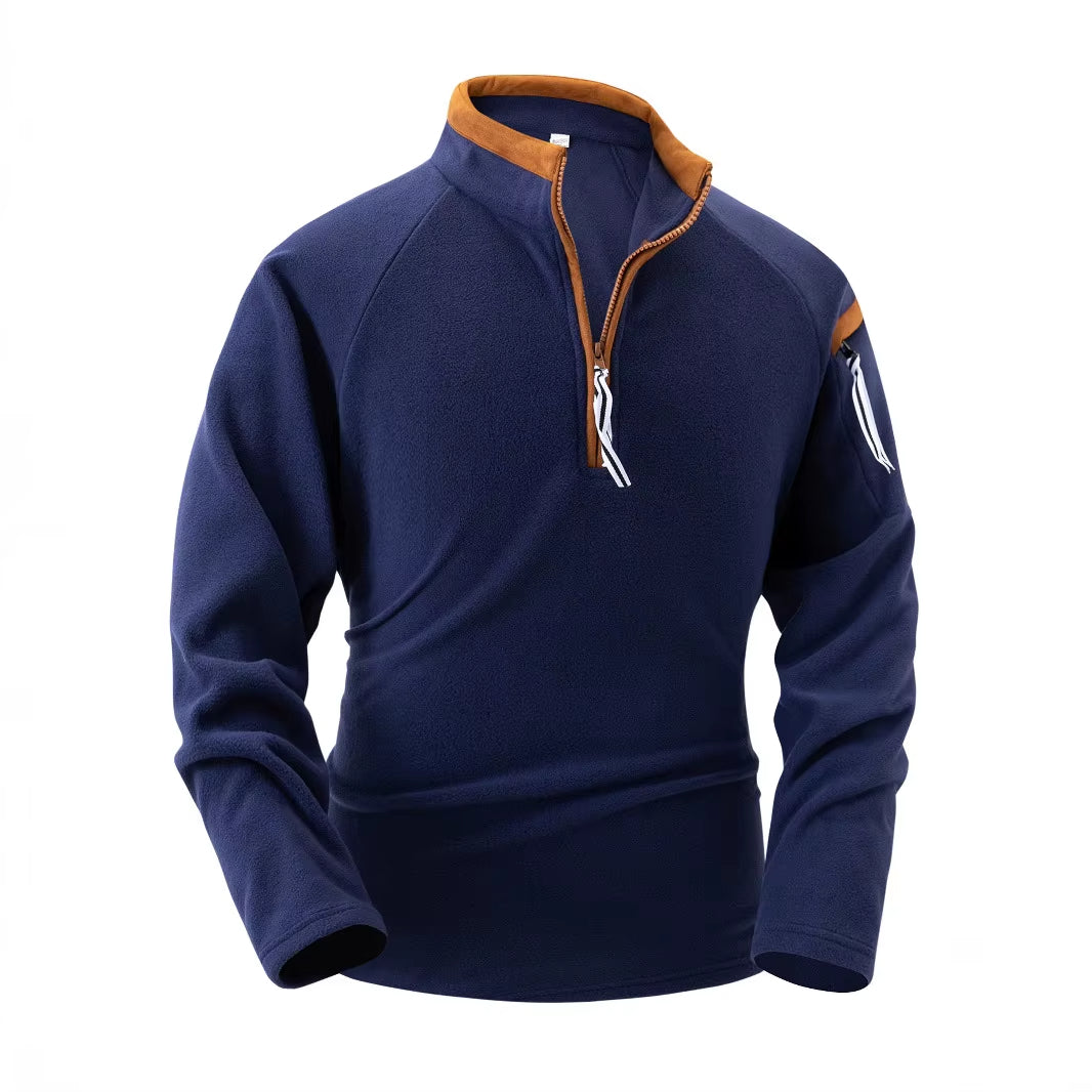 Warm Men's Zip Pullover - Stand Collar, Fleece, For Winter dark blue - Tophatter Daily Deals