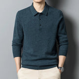 Soft Classic Men's Polo Sweater - Long Sleeve Knit, Casual Navy blue - Tophatter Daily Deals
