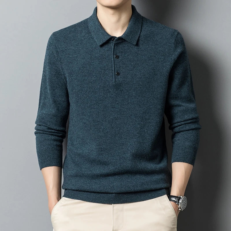 Soft Classic Men's Polo Sweater - Long Sleeve Knit, Casual Navy blue - Tophatter Daily Deals