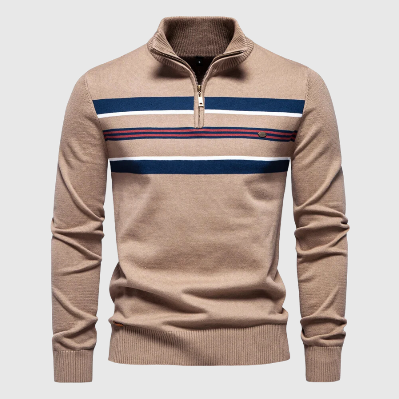 Fitted Classic Men's Half Zip Sweater - Slim Knit, Everyday Khaki - Tophatter Daily Deals