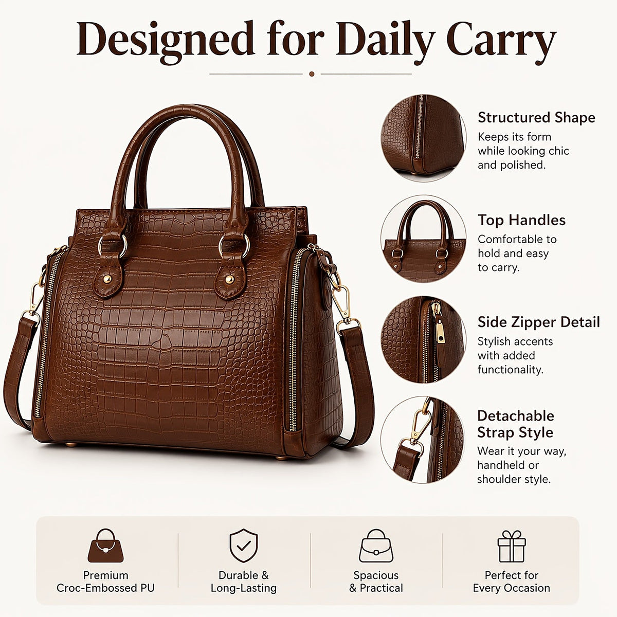 Vintage Top Handle Handbag with Crossbody Strap Handbags & Wallets - Tophatter Daily Deals