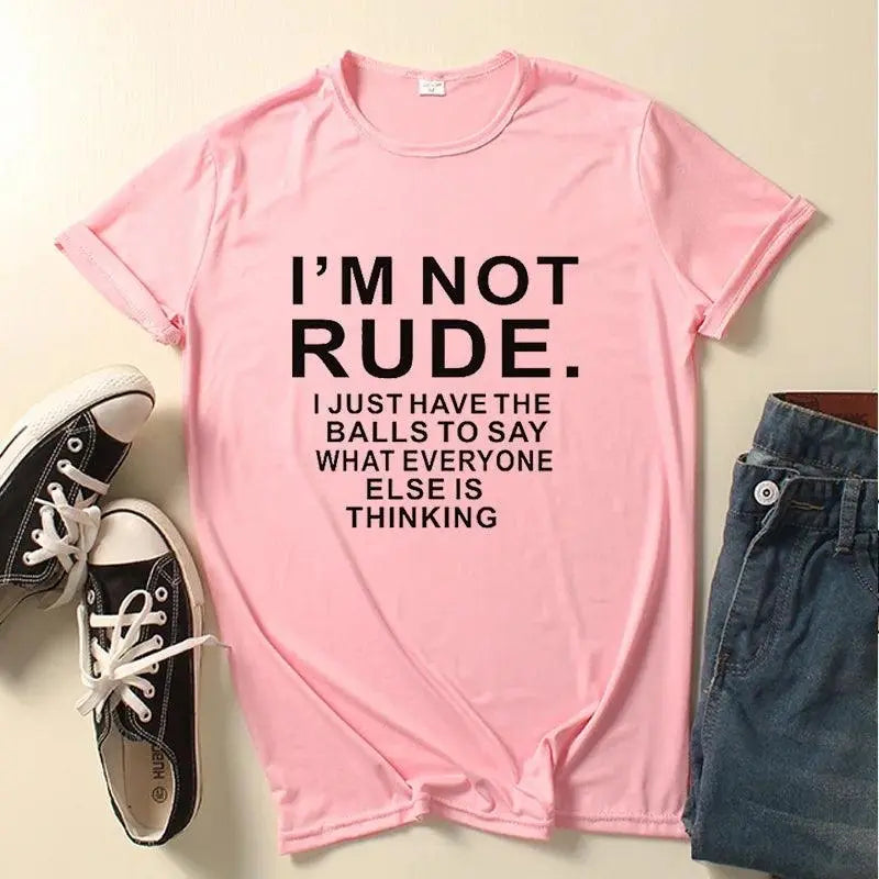 I'm Not Rude Letter Print Women T Shirt Short Sleeve O Neck Loose Women Tshirt Ladies Tee Shirt Tops Clothes Camisetas Mujer Pink - Tophatter Daily Deals