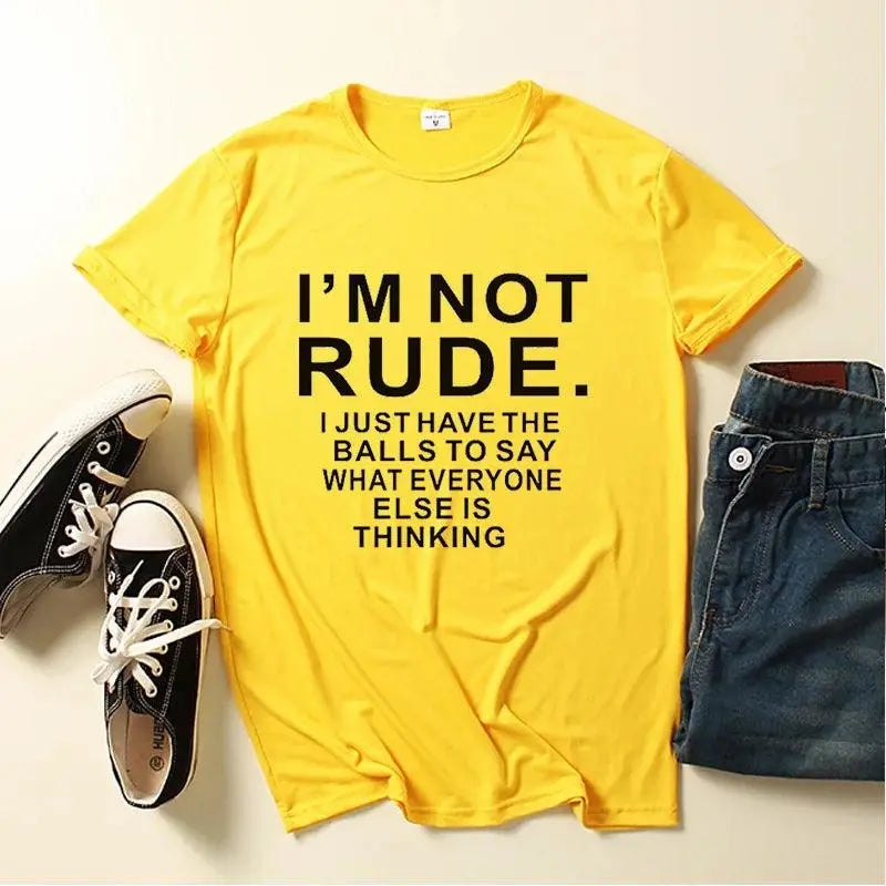 I'm Not Rude Letter Print Women T Shirt Short Sleeve O Neck Loose Women Tshirt Ladies Tee Shirt Tops Clothes Camisetas Mujer Yellow - Tophatter Daily Deals
