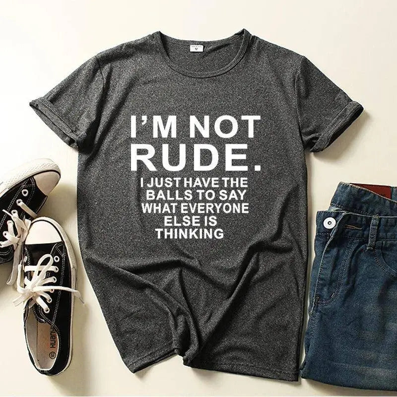 I'm Not Rude Letter Print Women T Shirt Short Sleeve O Neck Loose Women Tshirt Ladies Tee Shirt Tops Clothes Camisetas Mujer Dark Gray - Tophatter Daily Deals