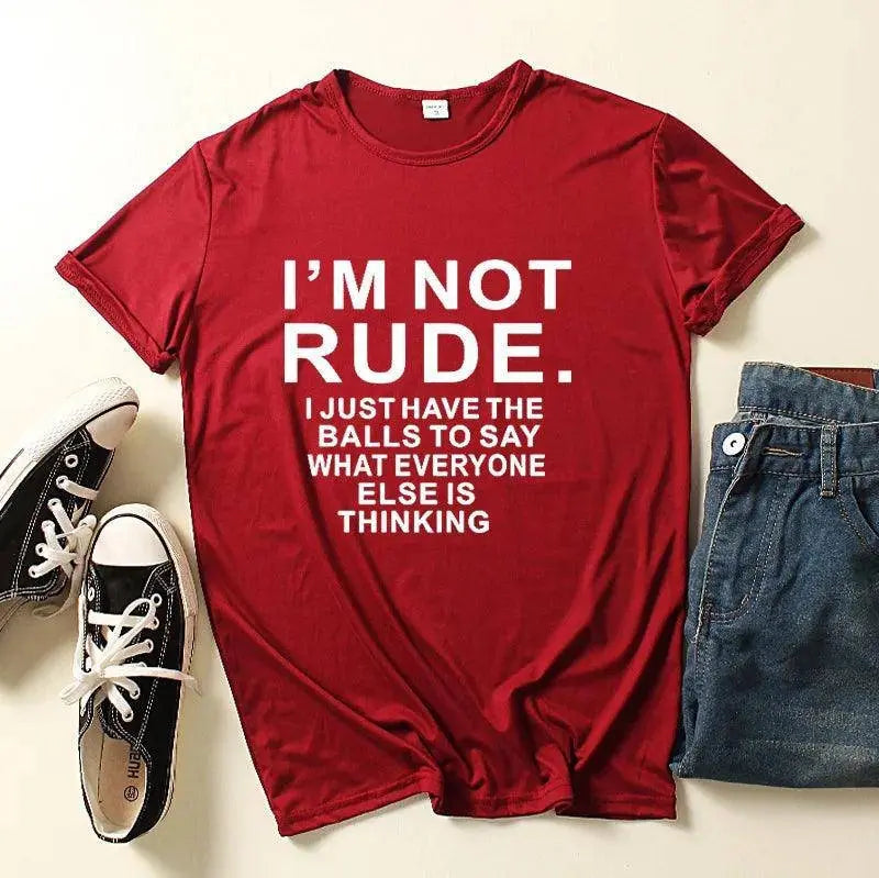 I'm Not Rude Letter Print Women T Shirt Short Sleeve O Neck Loose Women Tshirt Ladies Tee Shirt Tops Clothes Camisetas Mujer Burgundy - Tophatter Daily Deals