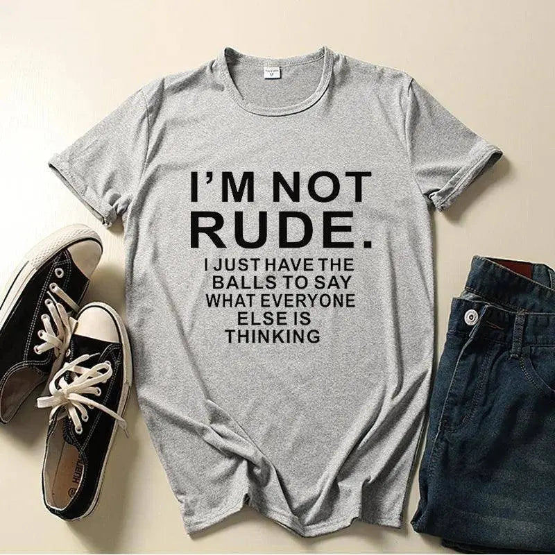 I'm Not Rude Letter Print Women T Shirt Short Sleeve O Neck Loose Women Tshirt Ladies Tee Shirt Tops Clothes Camisetas Mujer Light Grey - Tophatter Daily Deals