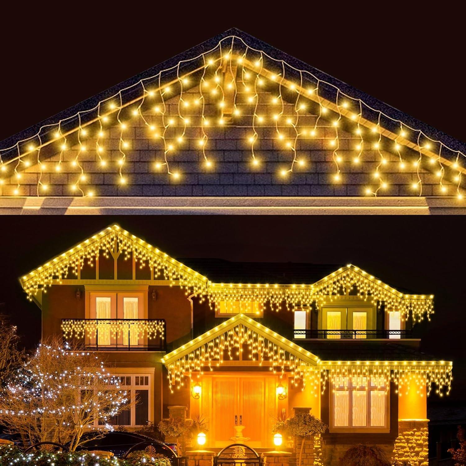 House Exterior Christmas Lights - 29.5ft/9m 240 LED Outdoor Fairy Lights Icicle Lights With 8 Modes For Window, Roof, Garden, Wall, Gazebo Christmas - Tophatter Daily Deals