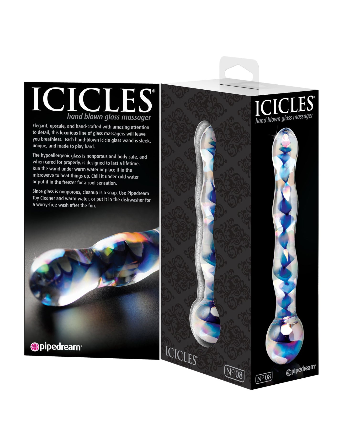 Pipedream Icicles No. 8 (Clear Blue) – Handcrafted Luxury Glass Massager Wand > Glass > Toys - Tophatter Daily Deals