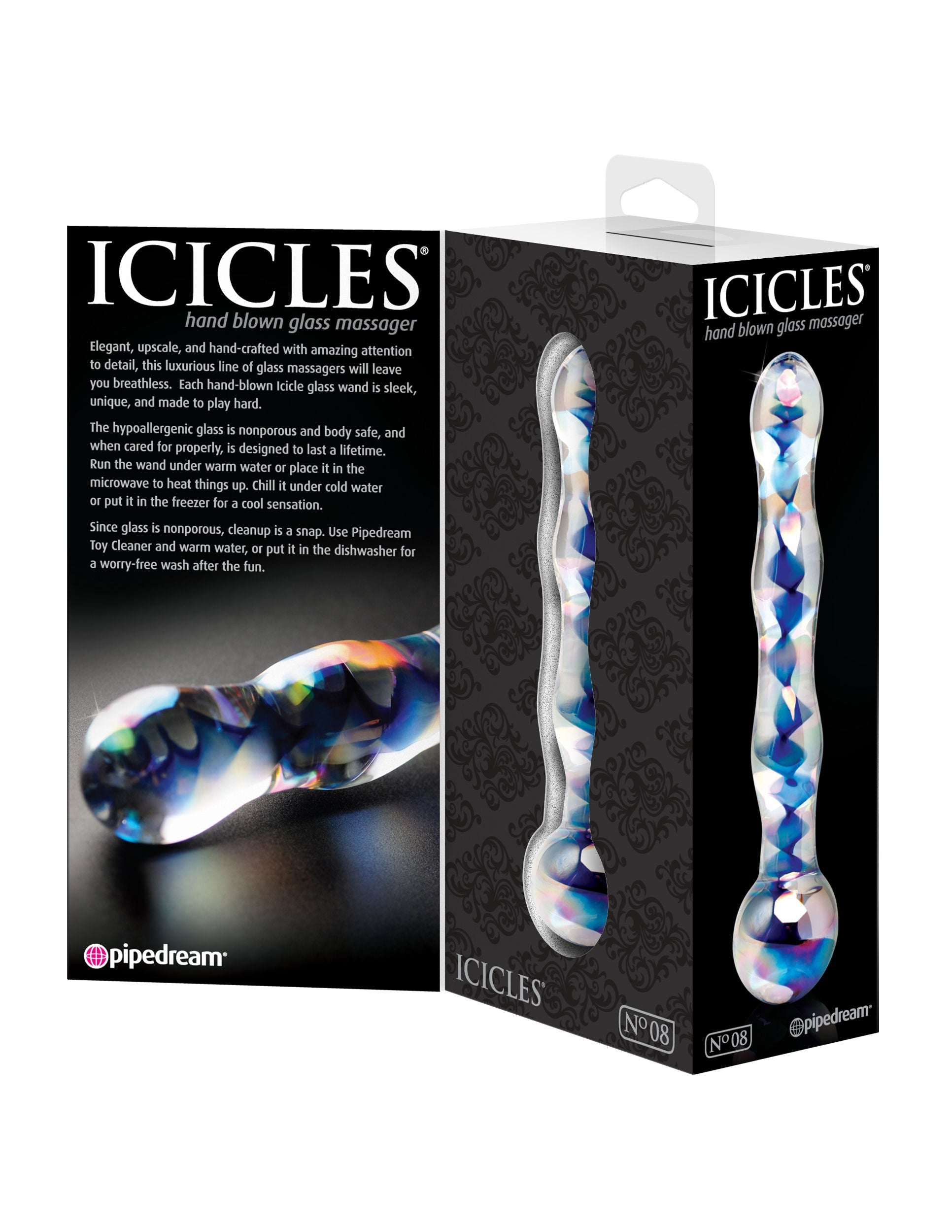 Pipedream Icicles No. 8 (Clear Blue) – Handcrafted Luxury Glass Massager Wand > Glass > Toys - Tophatter Daily Deals