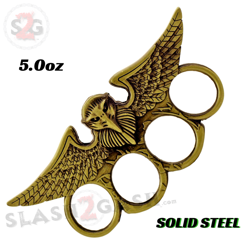 Illuminati Owl Brass Knuckles Flying Winged Paper Weight - Bronze Belt Buckle - Tophatter Daily Deals