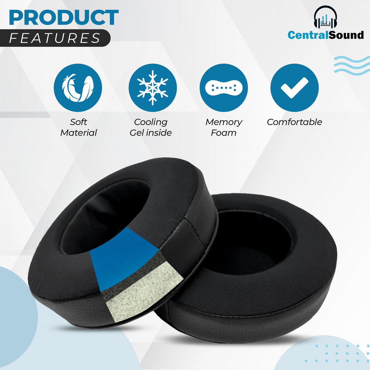 CentralSound Cooling Gel + Memory Foam Premium Replacement Ear Pad Cushions Universal Round 100mm Audio Accessories - Tophatter Daily Deals