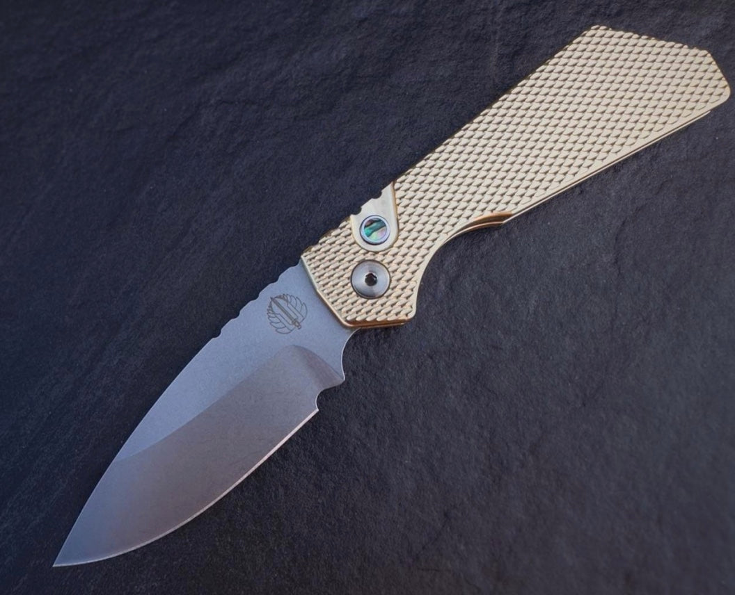 Pro-Tech Knives Strider PT+ Automatic - Textured Bronze Aluminum Handle - CPM-Magnacut Blade Automatic Knives - Tophatter Daily Deals