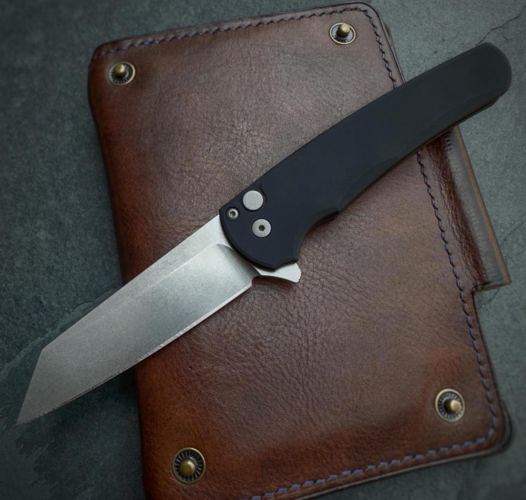 Pro-Tech Knives Malibu Flipper - Black Handle - Stonewashed MagnaCut Blade - 5401 Folding Knives - Tophatter Daily Deals