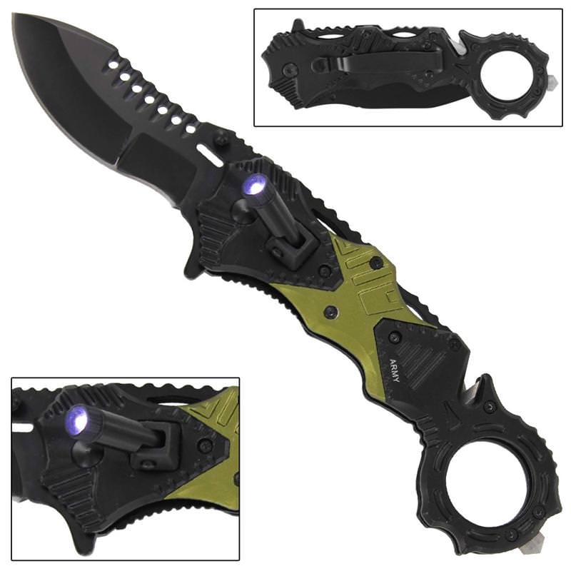 Army Tactical Emergency Rescue Spring Assisted Knife - TOPHATTER'S ARMORY DEALS Collectible Weapons - Tophatter Daily Deals