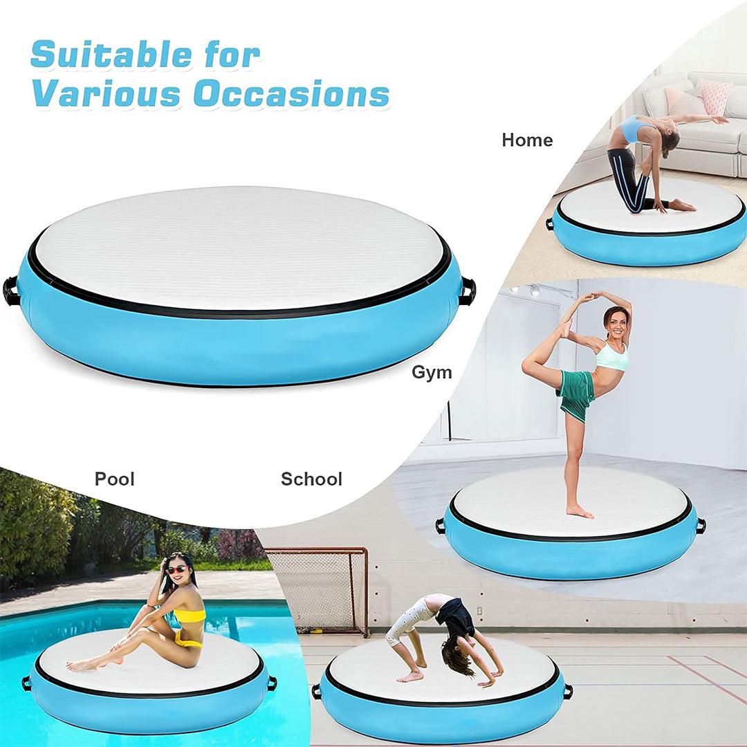 Inflatable Gym Mat UK - Gymnastic Mat Home Gym Round Thick Floor Tumbling Mat W/ Pump & Kit Exercise & Fitness - Tophatter Daily Deals