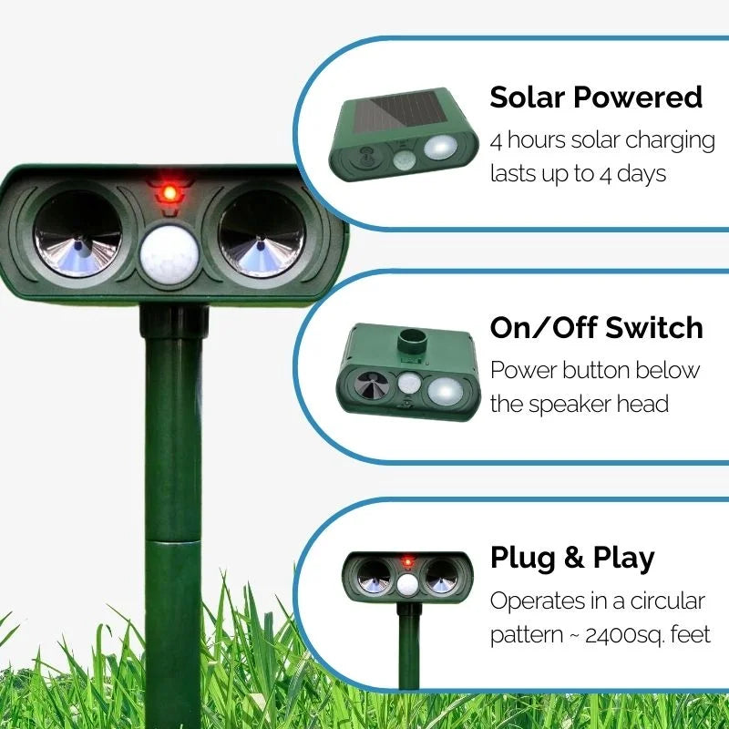 Ultrasonic Solar Pest Repeller Long Range Outdoor Garden - Tophatter Daily Deals