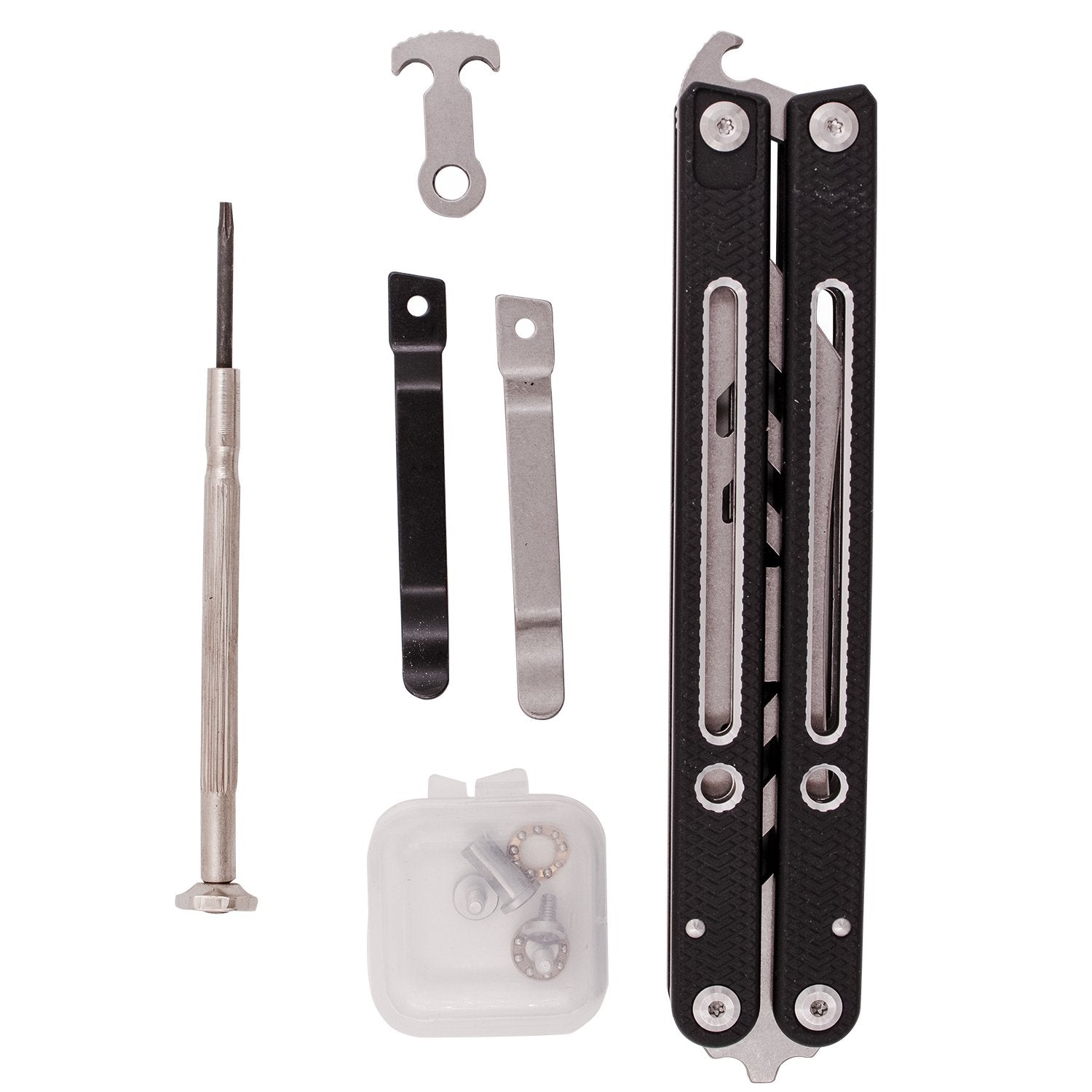 Instaknives Aluminum Balisong 2in1 Butterfly Knife w/ Zen Pins - Silver Knife-Balisong - Tophatter Daily Deals
