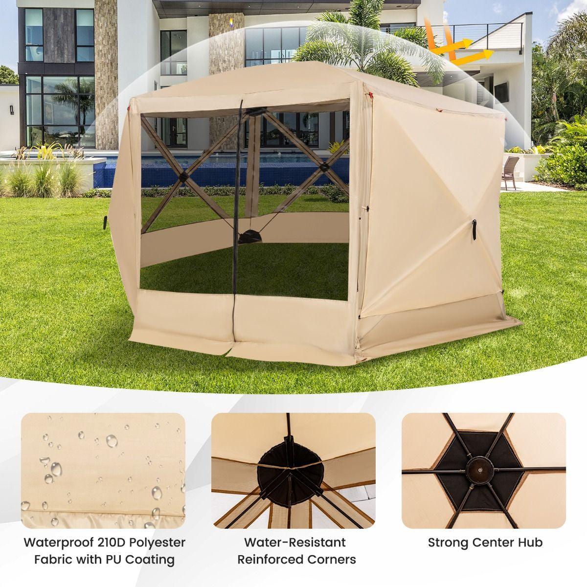 Family Camping Tent - 6-Sided Camping Gazebo Instant Setup Hub Tent with Portable Carrying Bag Camping Tent - Tophatter Daily Deals